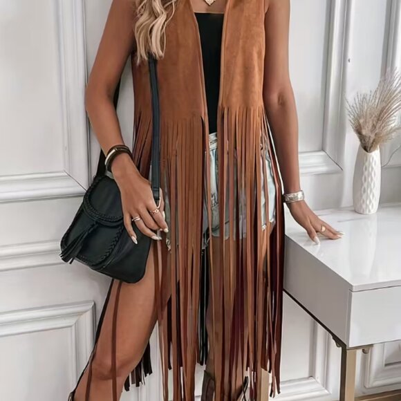 NWOT Y2K Fringe Tassel Vest – V-Neck Sleeveless Layering Top Medium - Picture 4 of 4